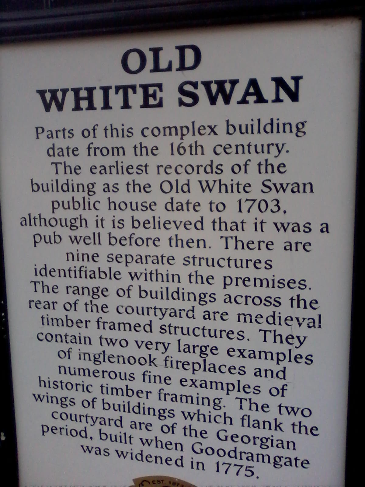 20181212 OWS sign Old White Swan sign
